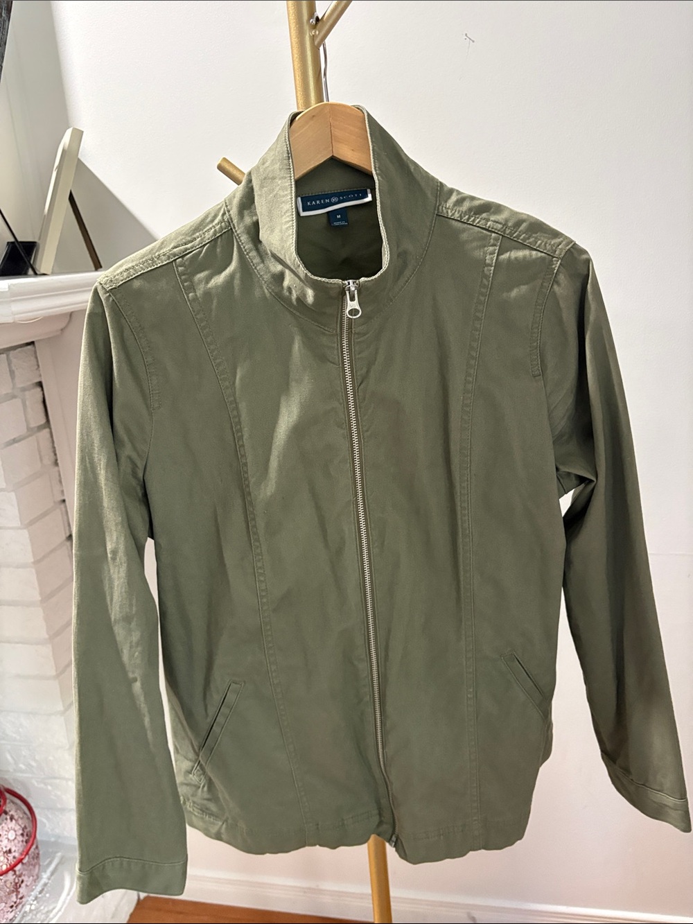 Karen Scott Olive Green Lightweight Zip Jacket